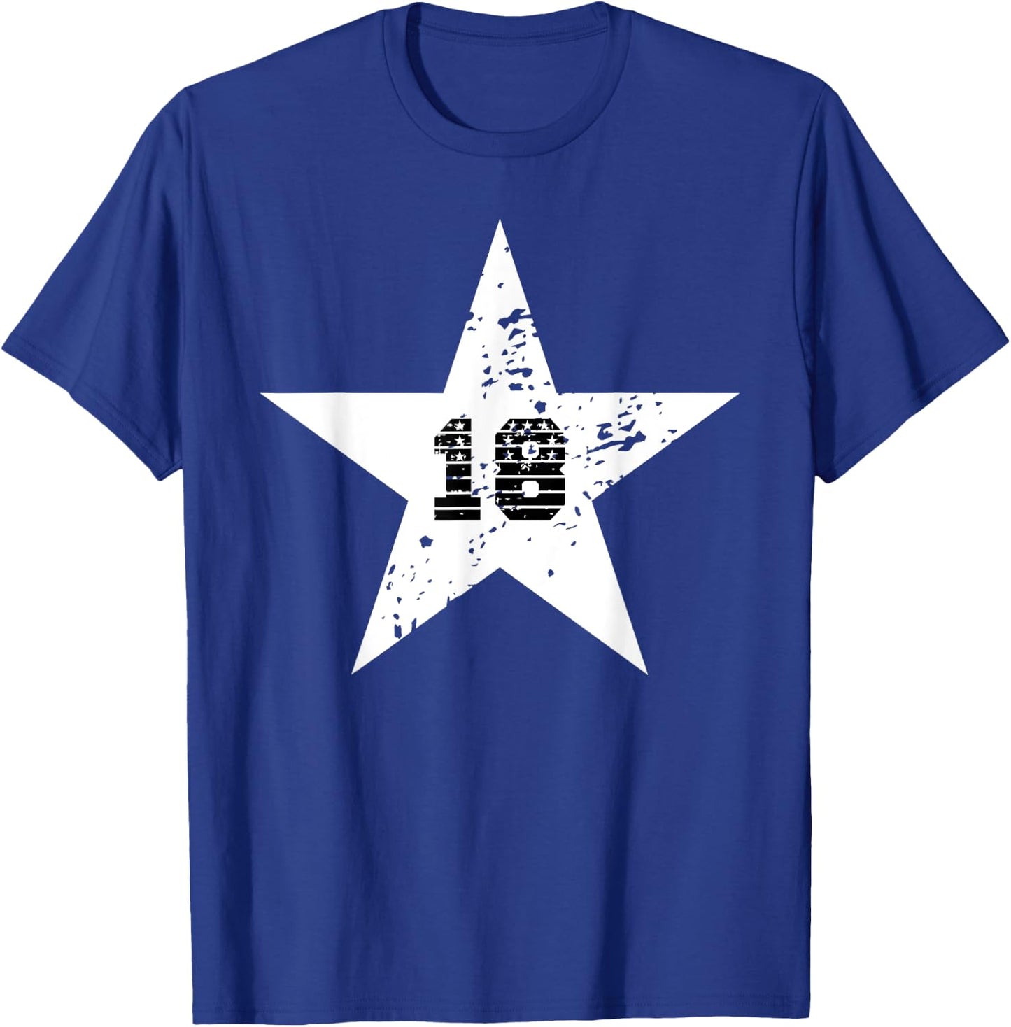 Number #18 Sport White Star Number T-Shirt - T-Shirt | Royal