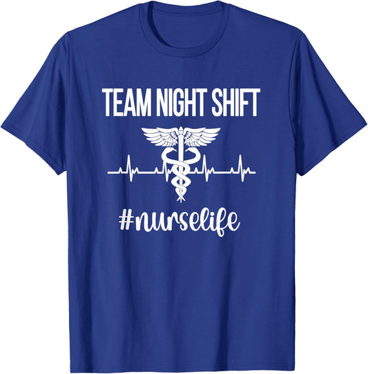 Team Night Shift Caduceus | Nursing Night Shift Nurse Week T-Shirt - T-Shirt | Royal