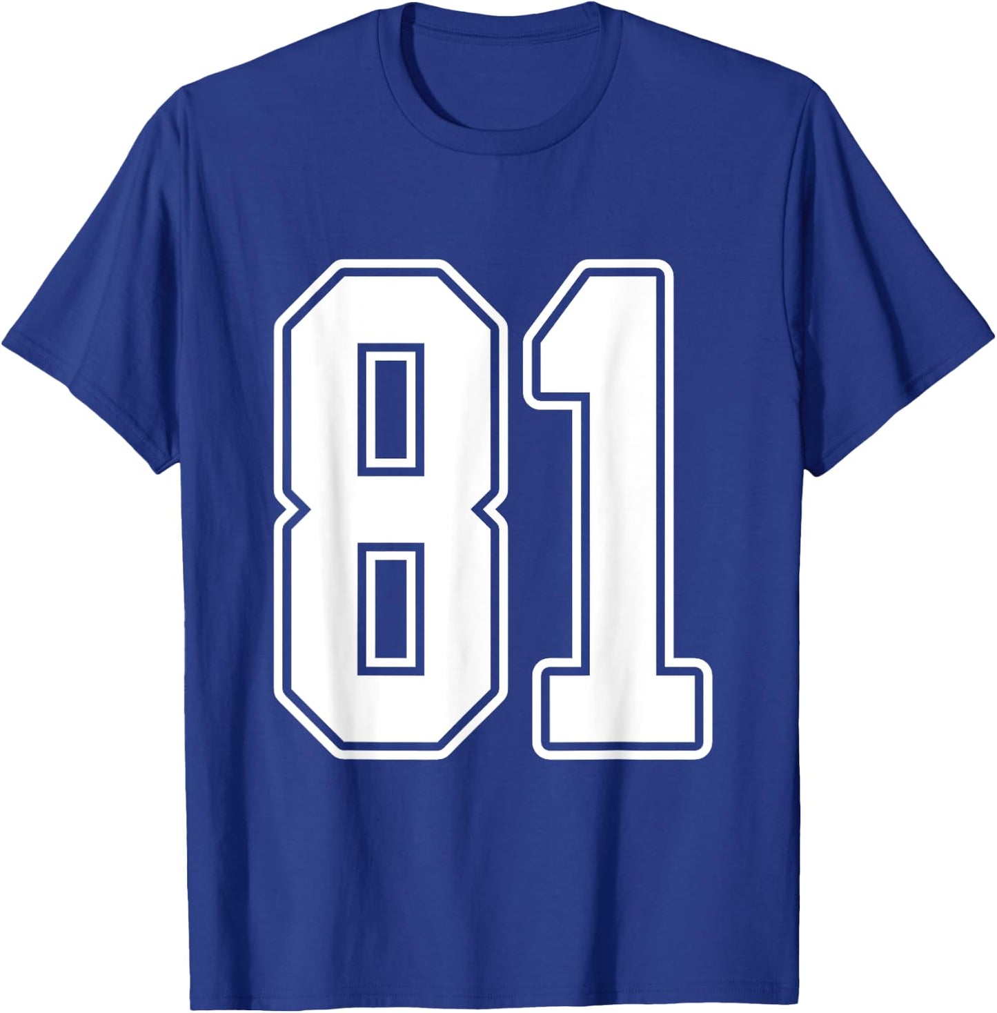 #81 White Outline Number 81 Sports Fan Jersey Style T-Shirt - T-Shirt | Royal
