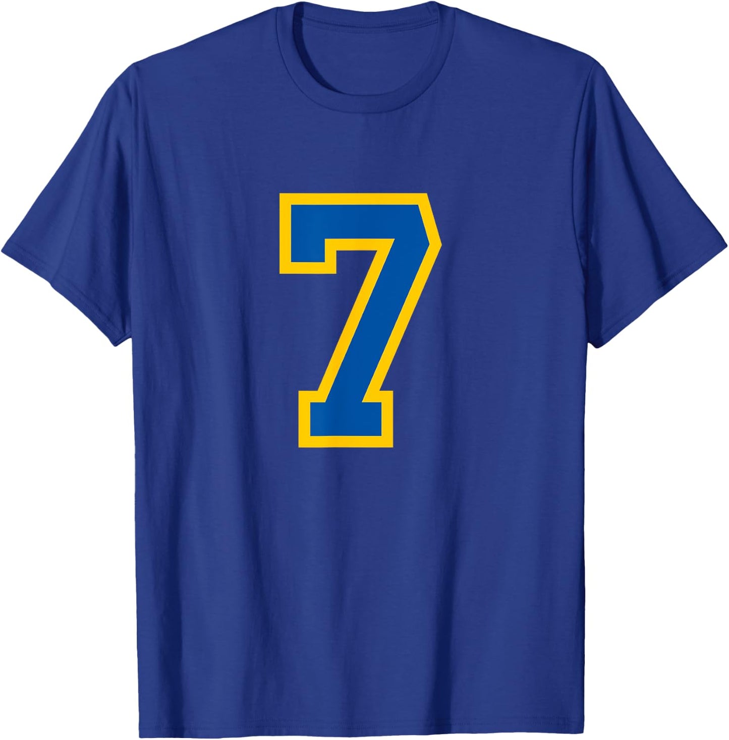 Number #7 Sport Blue Yellow Varsity Number T-Shirt - T-Shirt | Royal