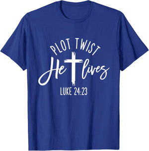 Plot Twist He Lives Cross Shirt Funny Christian Easter Day T-Shirt - T-Shirt | Royal