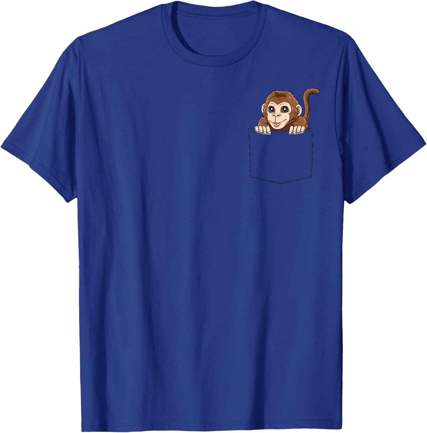 Monkey Peeking Out Of Pocket Funny Monkey Inside Pocket T-Shirt - T-Shirt | Royal