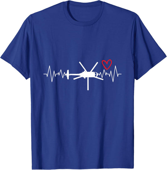 Helicopter Chopper Pilot Aircrew Heartbeat Heart T-Shirt - T-Shirt | Royal