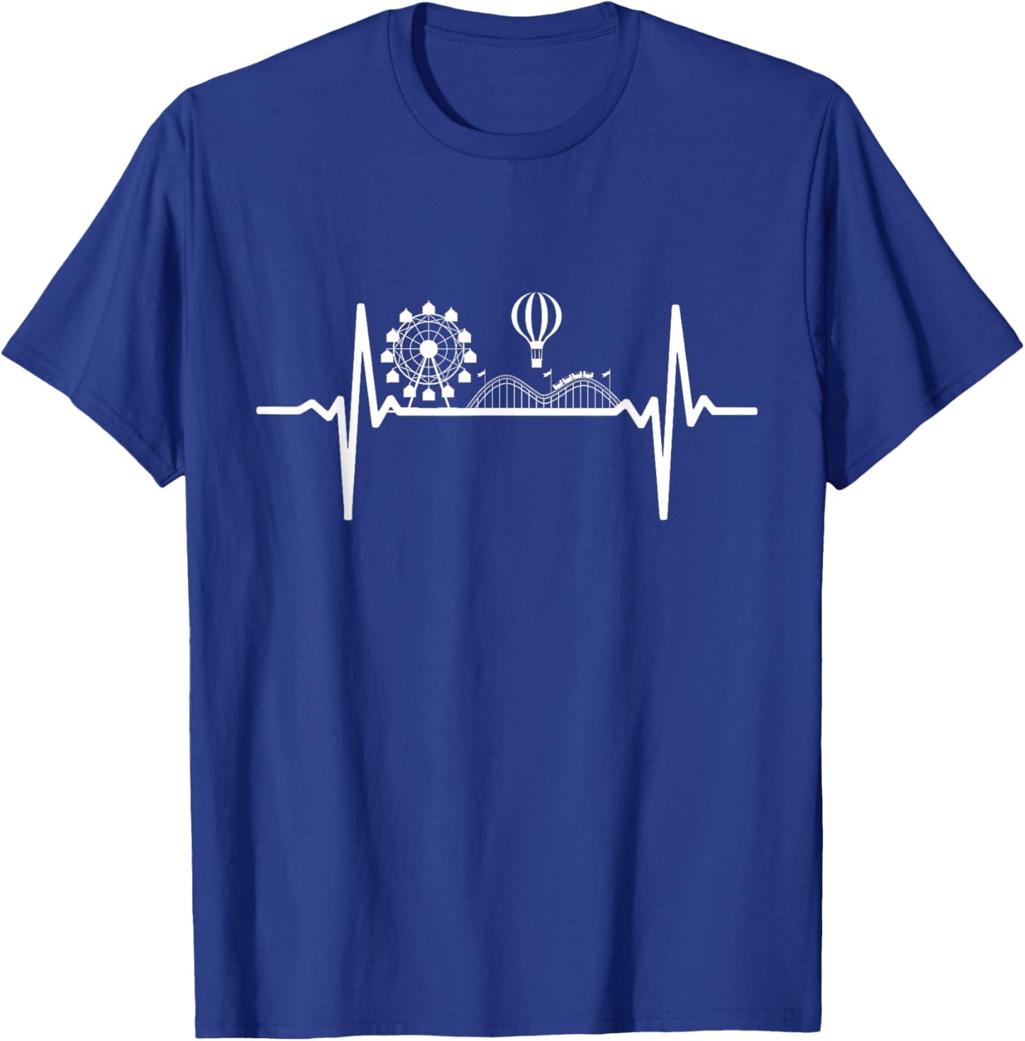 Theme Park Heartbeat Amusement Park Pulse Roller Coaster T-Shirt - T-Shirt | Royal