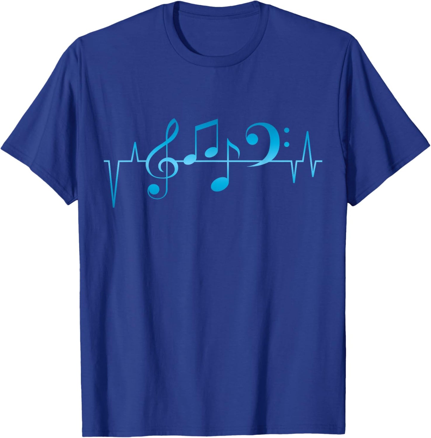 Music Heartbeat Notes Bass Clef Musician T-Shirt - T-Shirt | Royal
