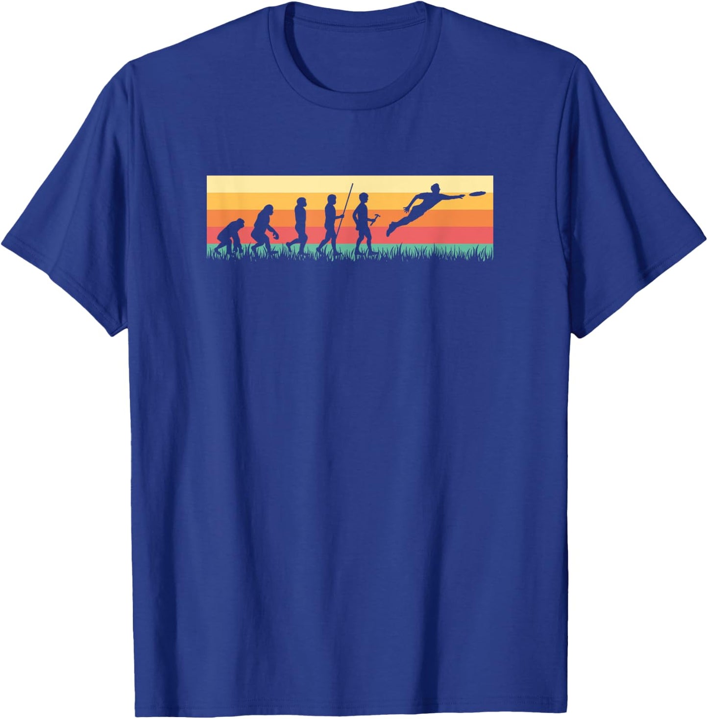 Human Evolution Ultimate Disc Golf Sport Vintage Frisbee T-Shirt - T-Shirt | Royal