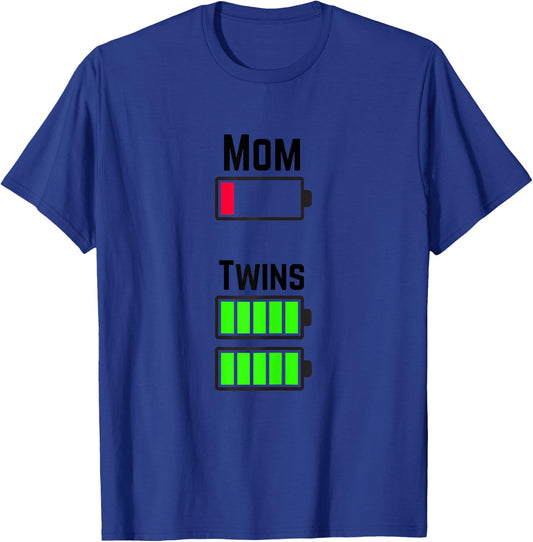 Tired Twin Mom Low Battery Charge T-Shirt - T-Shirt | Royal