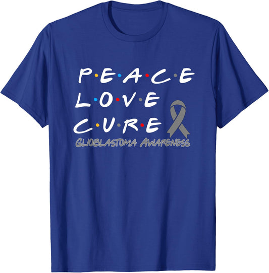 Glioblastoma Awareness Peace Love Cure T-Shirt - T-Shirt | Royal