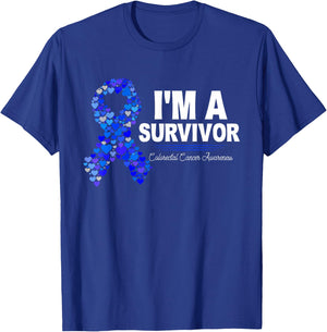 Dark Blue Ribbon Cancer Survivor Colorectal Cancer Awareness T-Shirt - T-Shirt | Royal