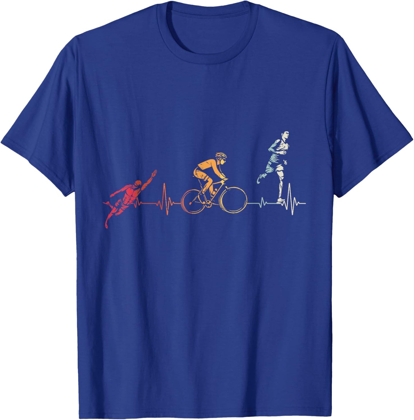 Heartbeat For Triathlon Swim Bike Run Gift Athlete T-Shirt - T-Shirt | Royal