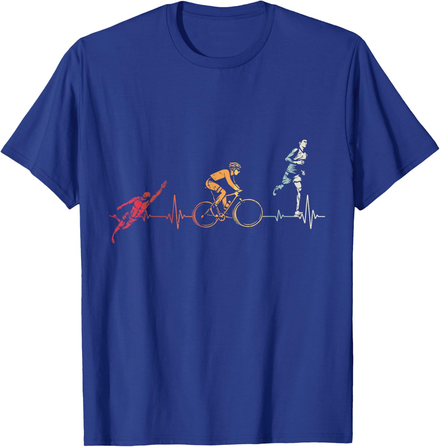 Heartbeat For Triathlon Swim Bike Run Gift Athlete T-Shirt - T-Shirt | Royal