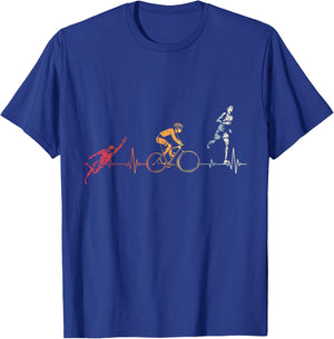 Heartbeat For Triathlon Swim Bike Run Gift Athlete T-Shirt - T-Shirt | Royal