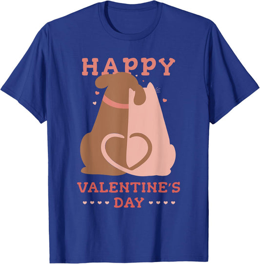Cute Cat and Dog Love Valentine's Day Girls Women T-Shirt - T-Shirt | Royal