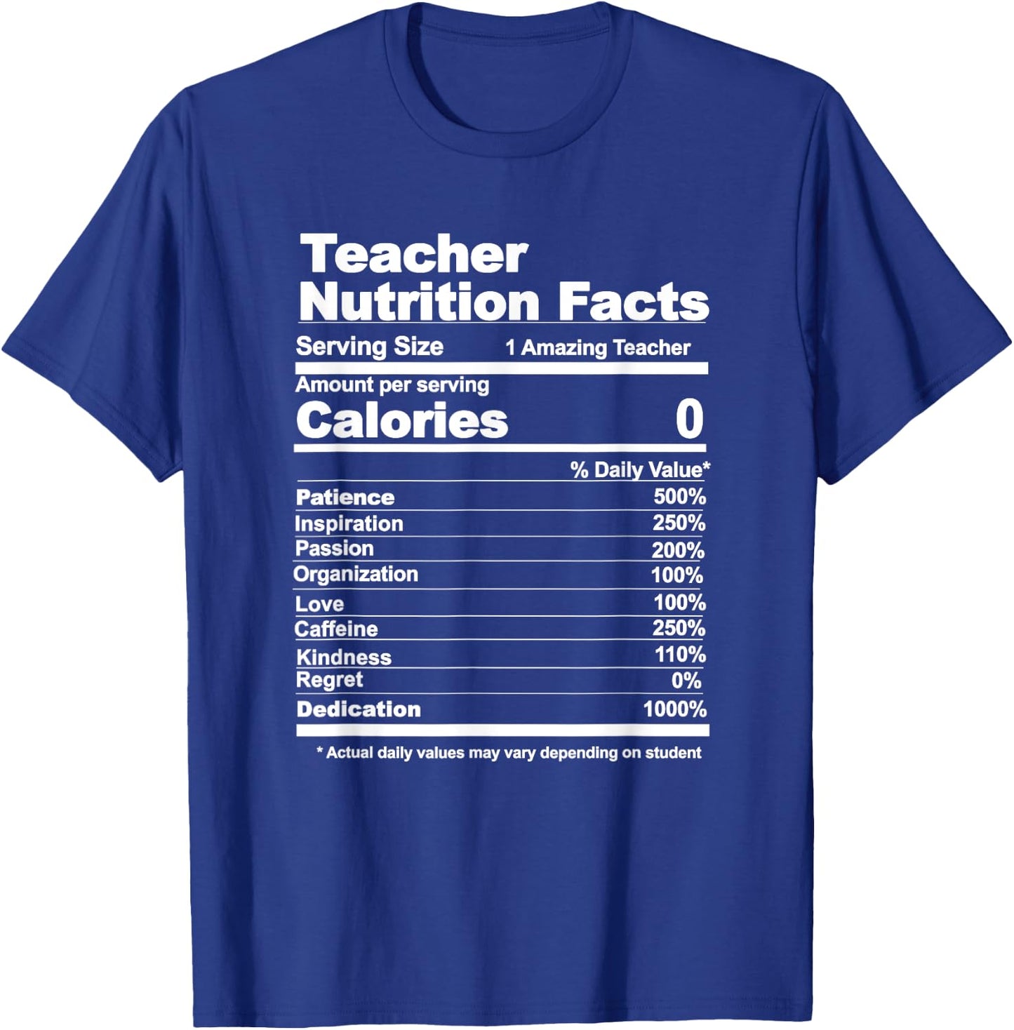 Teacher Nutrition Facts Funny Teacher Nutrition Facts Men Women T-Shirt - T-Shirt | Royal