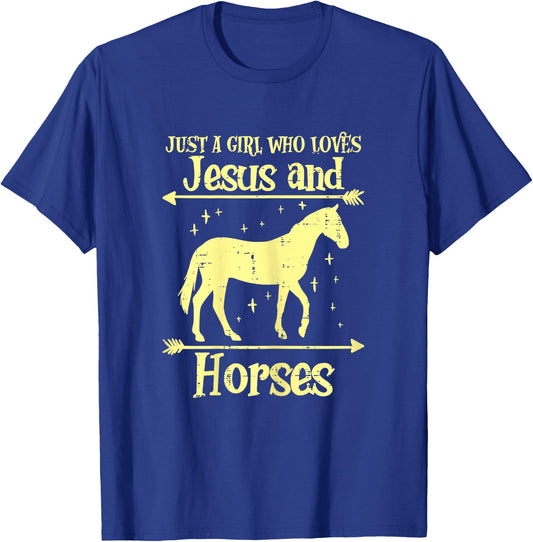 Just A Girl Who Loves Jesus And Horses Christian Girls Women T-Shirt - T-Shirt | Royal