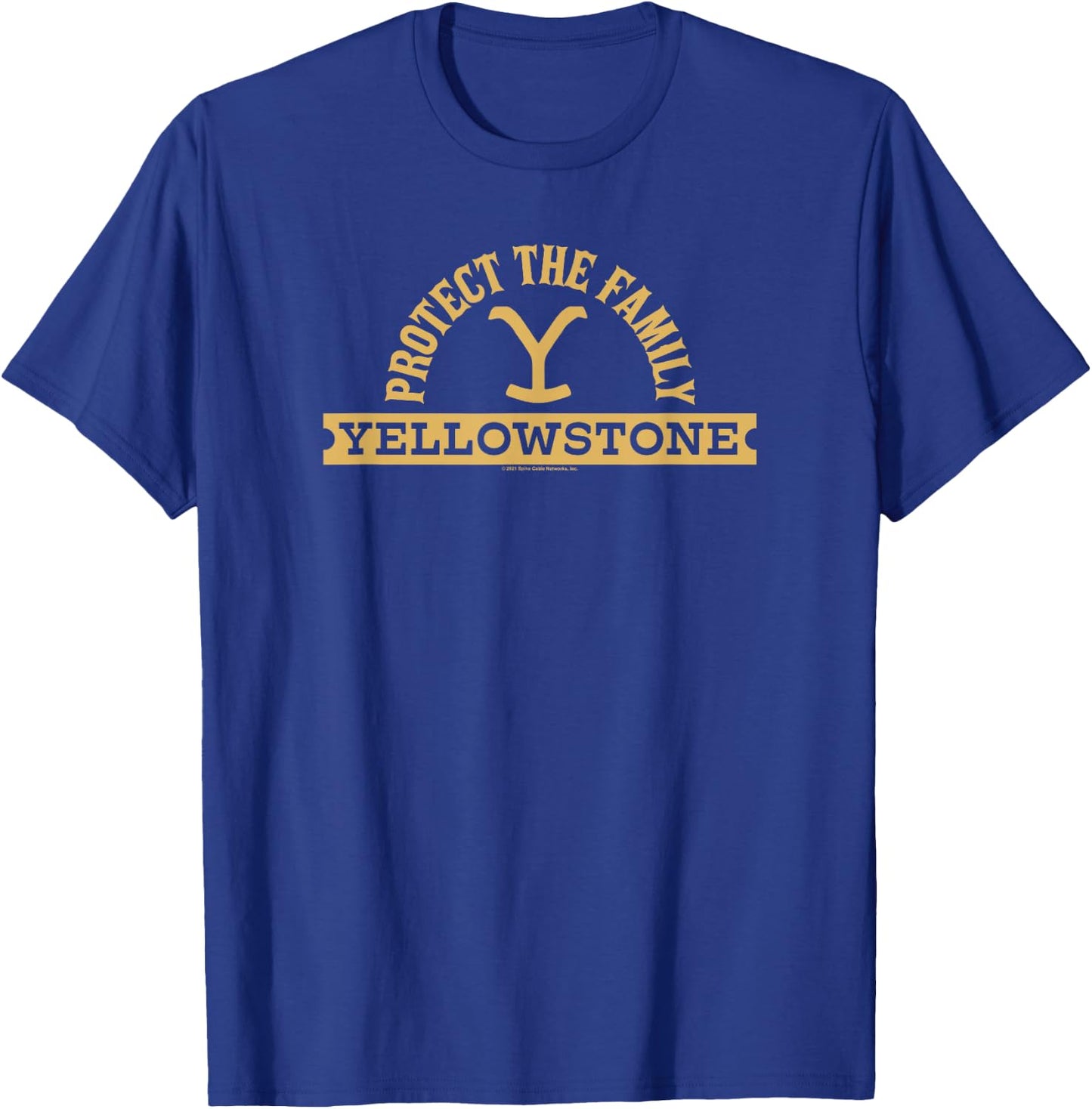 Yellowstone Dutton Ranch Protect The Family Gold Arched Logo T-Shirt - T-Shirt | Royal