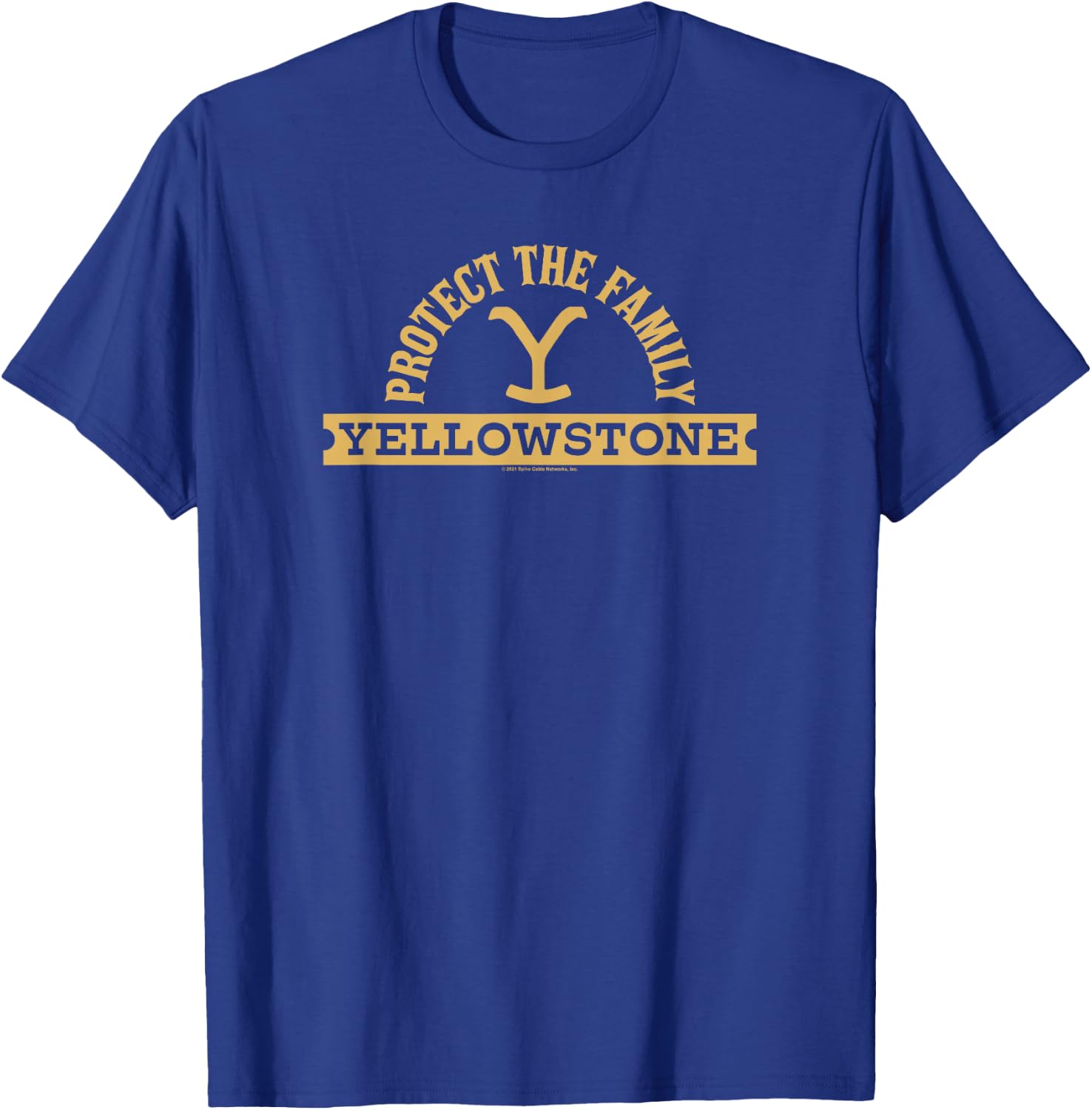 Yellowstone Dutton Ranch Protect The Family Gold Arched Logo T-Shirt - T-Shirt | Royal