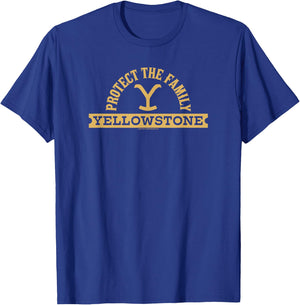 Yellowstone Dutton Ranch Protect The Family Gold Arched Logo T-Shirt - T-Shirt | Royal