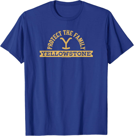 Yellowstone Dutton Ranch Protect The Family Gold Arched Logo T-Shirt - T-Shirt | Royal