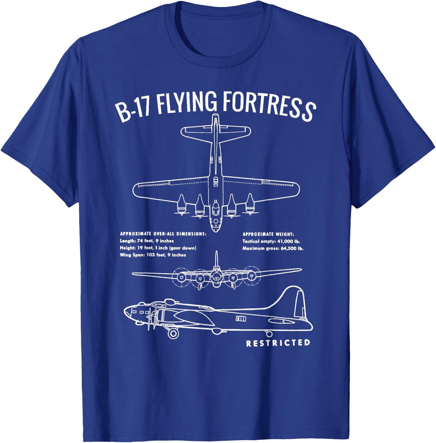 World War 2 B-17 Bomber WW2 Warplane-B17 Flying Fortress T-Shirt - T-Shirt | Royal