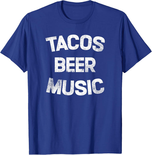 Tacos Beer Music Funny Mexican Food Lover Drinking T-Shirt - T-Shirt | Royal