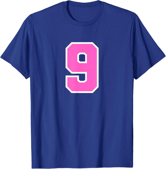 Pink Sports Team Number #9 T-Shirt - T-Shirt | Royal