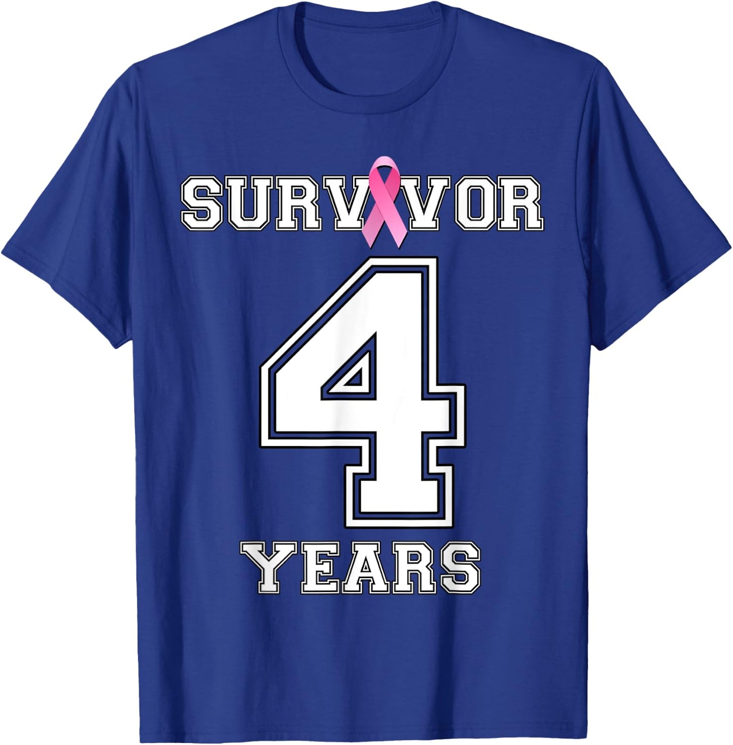 4 Years Breast Cancer Survivor Gifts Pink Ribbon T-Shirt - T-Shirt | Royal
