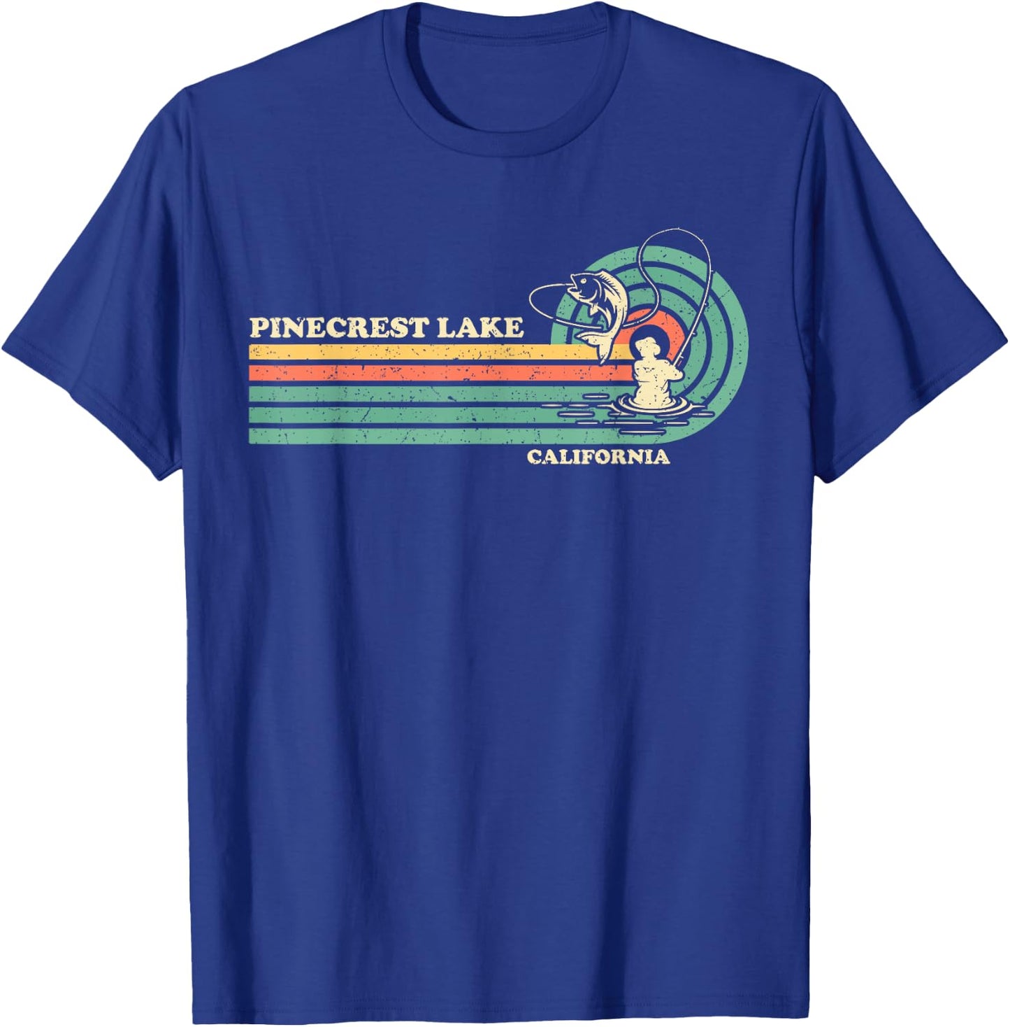 Vintage Retro Summer Fishing California Pinecrest Lake T-Shirt - T-Shirt | Royal