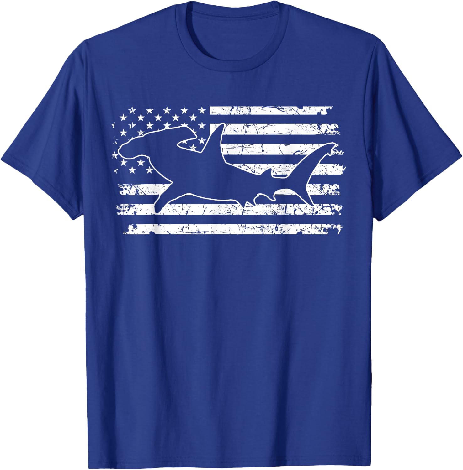Hammerhead Shark US Flag Independence Day T-Shirt - T-Shirt | Royal