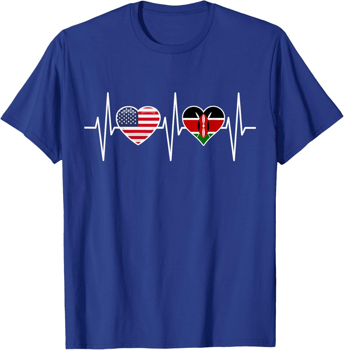 Kenya USA Shirt Heartbeat America Kenyan Flag T-Shirt - T-Shirt | Royal
