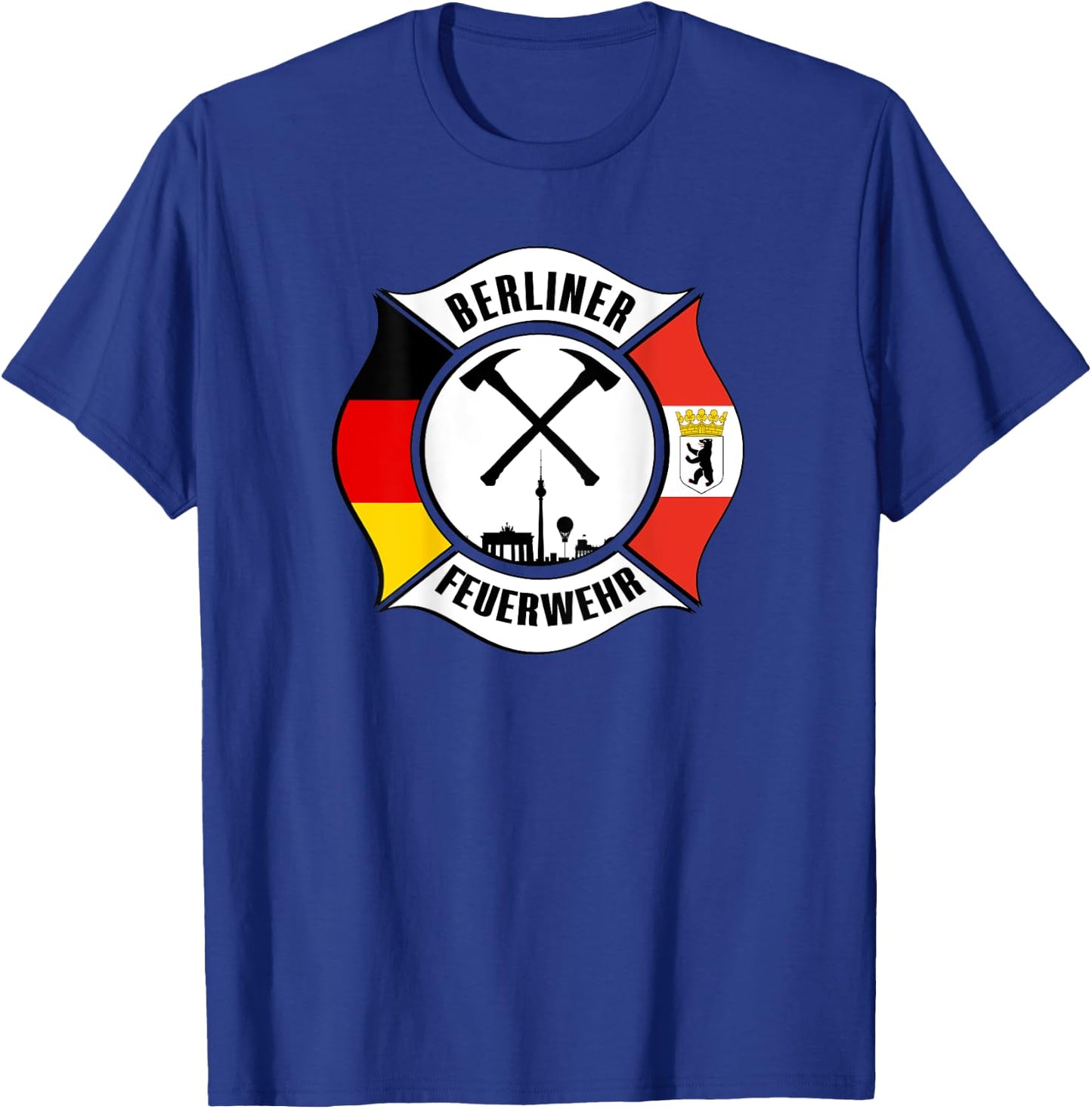 Berlin Germany Fire Rescue Department Fireman Uniform Flag T-Shirt - T-Shirt | Royal
