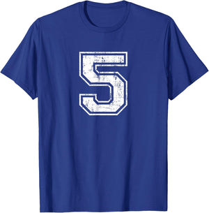 Number 5 Distressed Vintage Five Sports Training Practice T-Shirt - T-Shirt | Royal
