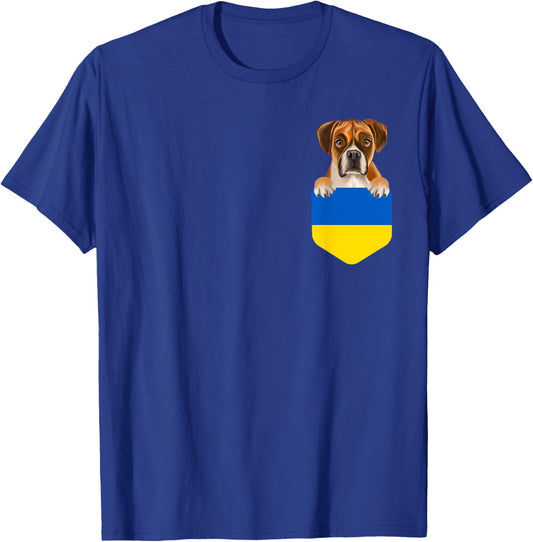 Ukraine Flag Boxer Dog In Pocket Men Women Kids T-Shirt - T-Shirt | Royal