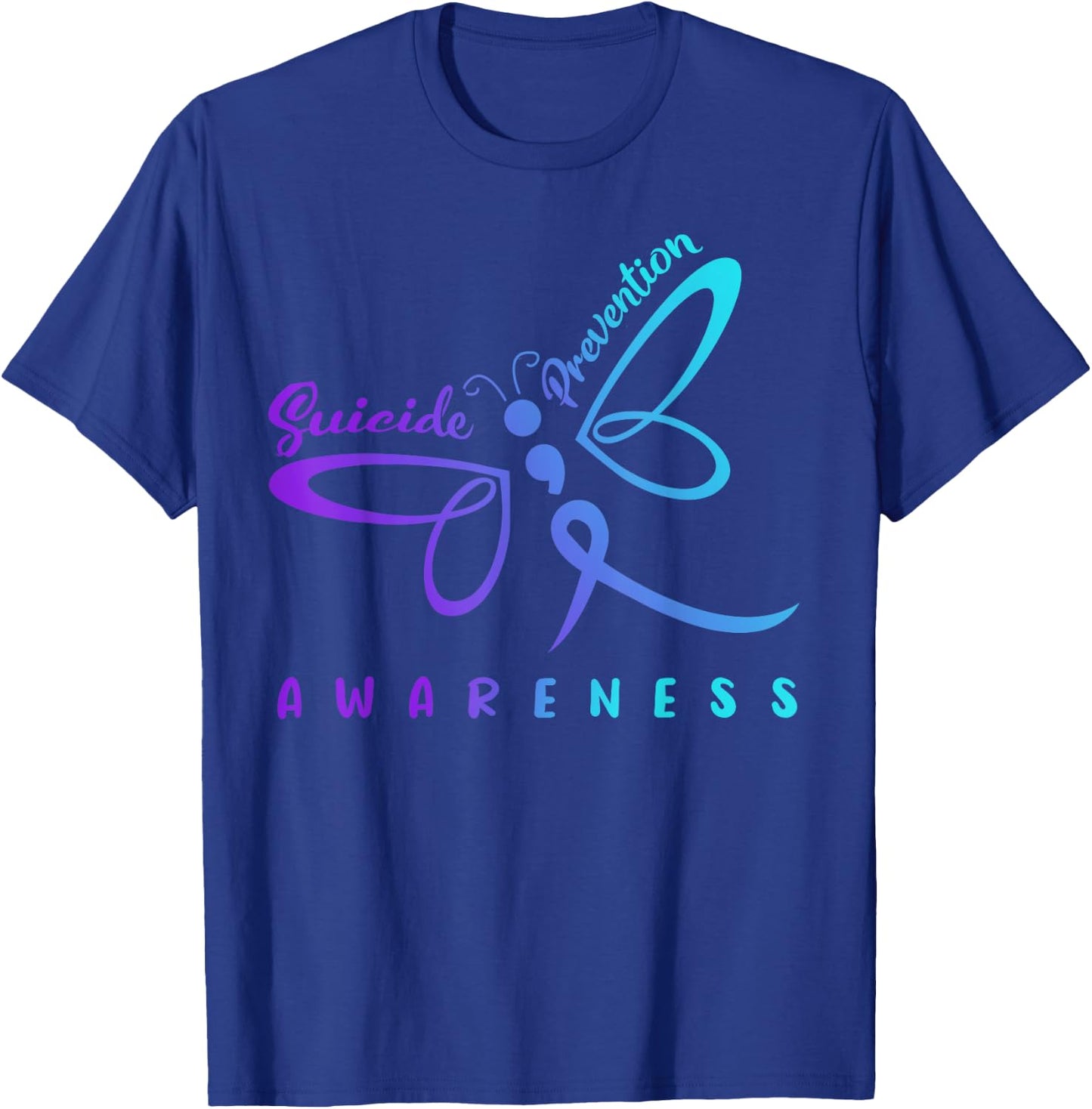 Dragonfly Suicide Prevention Awareness Pink And Teal Ribbon T-Shirt - T-Shirt | Royal