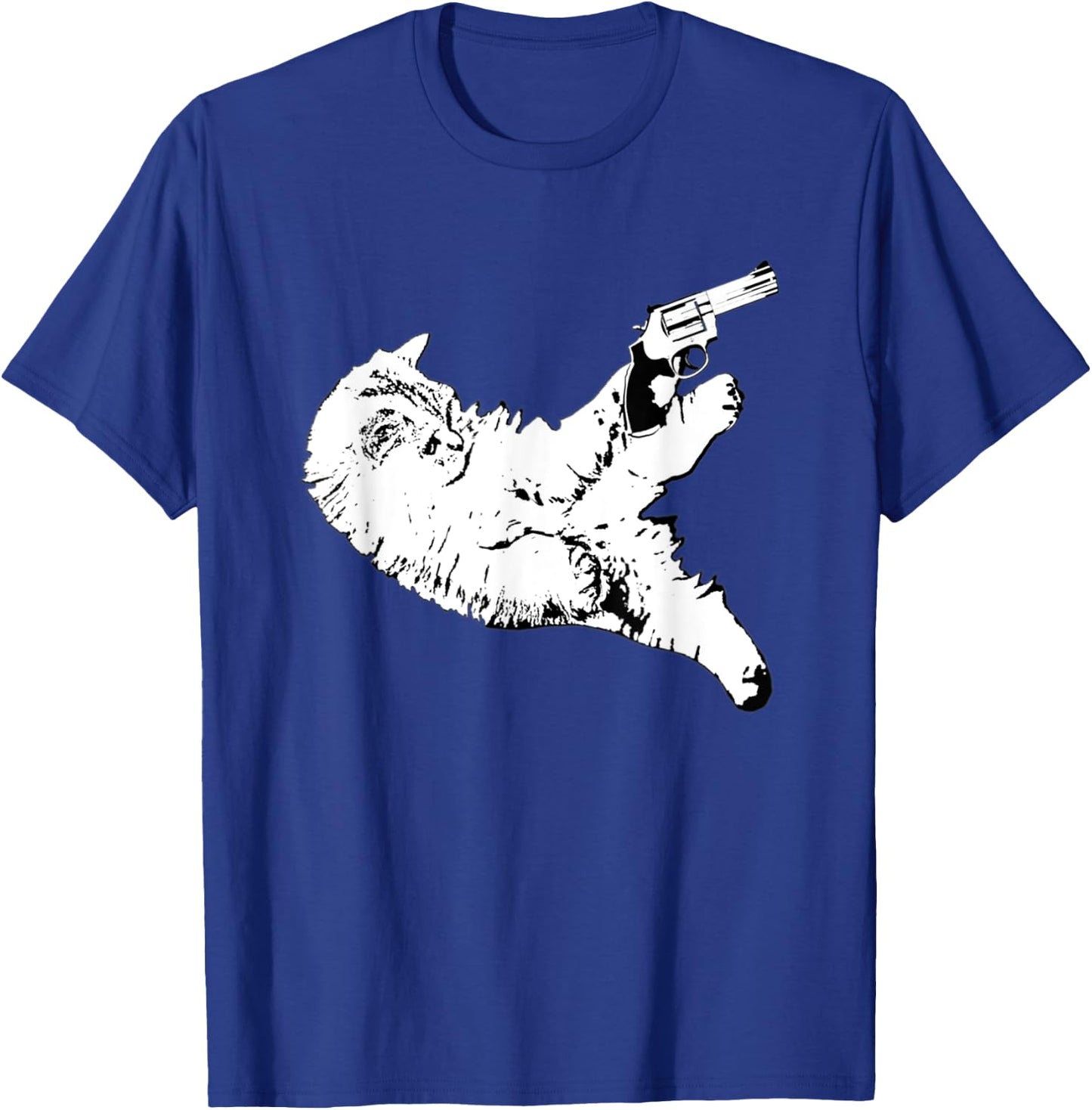 Cat With Gun Funny Kitty Gun Pet Lovers Men Women T-Shirt - T-Shirt | Royal