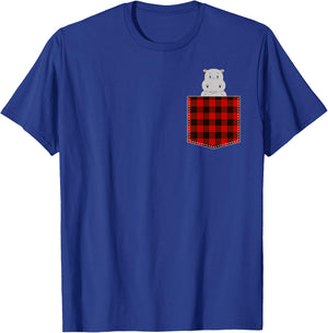 Red Plaid Hippopotamus in Pocket Buffalo Family Pyjamas Hippo T-Shirt - T-Shirt | Royal