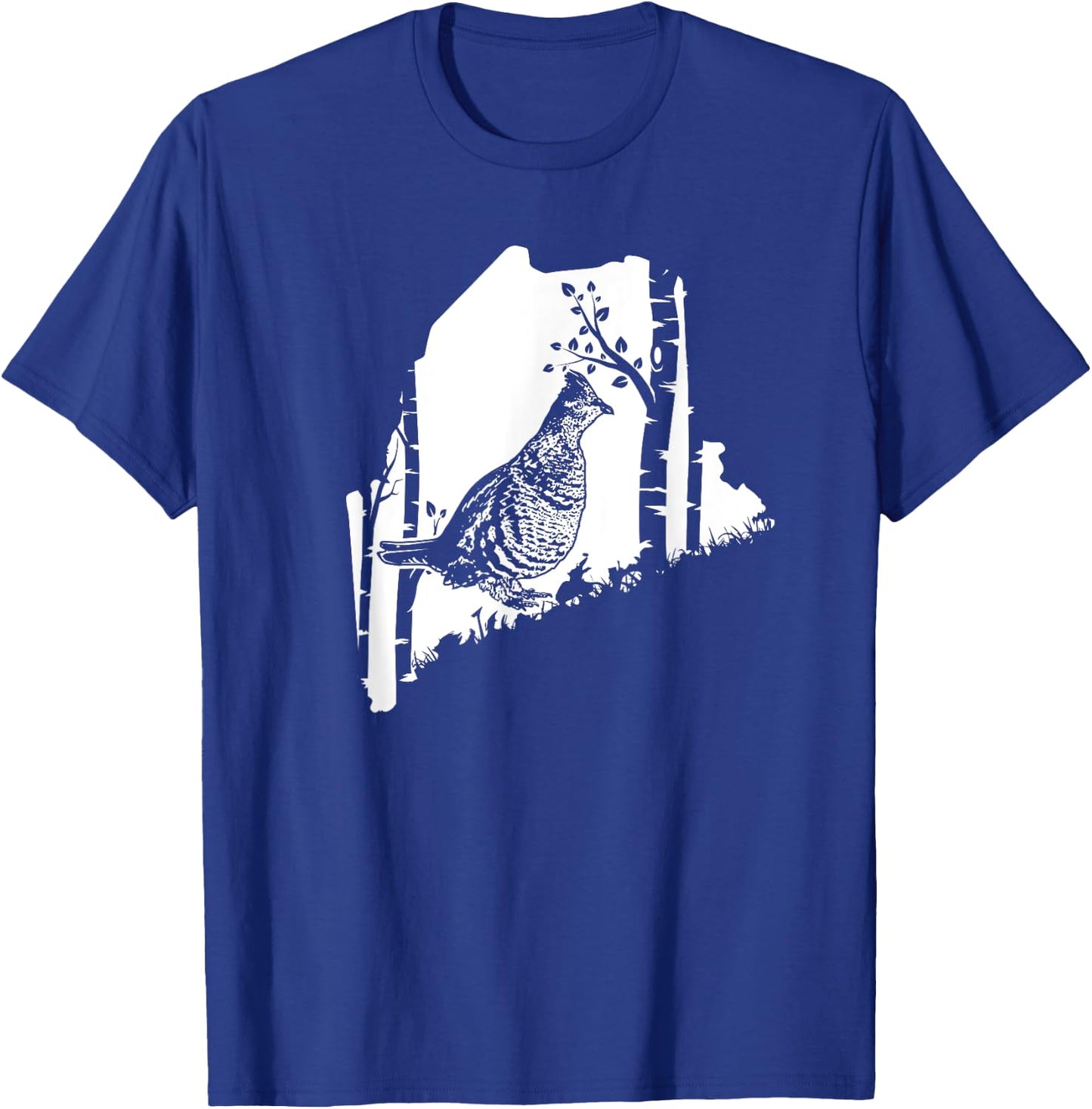 Hunting Partridge Grouse- Maine map Bird Hunter T-Shirt - T-Shirt | Royal