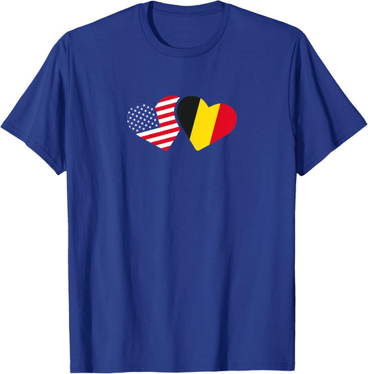 Belgium USA Flag T Shirt Heart Belgian Americans Love Cute T-Shirt - T-Shirt | Royal