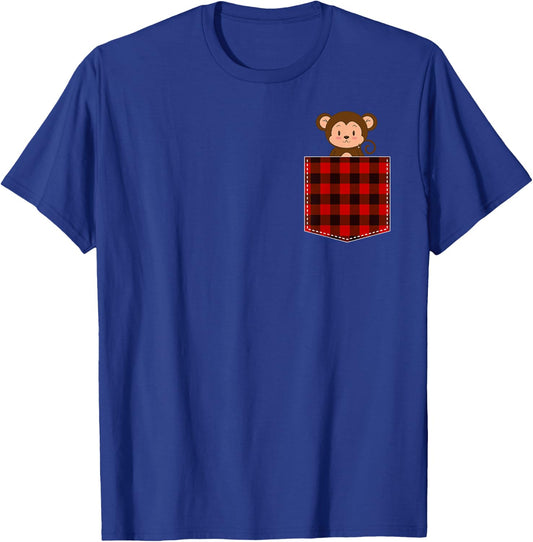Red Plaid Monkey in Pocket Buffalo Family Pyjamas Christmas T-Shirt - T-Shirt | Royal