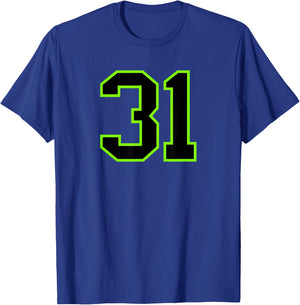 Number 31 Green Black Sports Team T-Shirt - T-Shirt | Royal