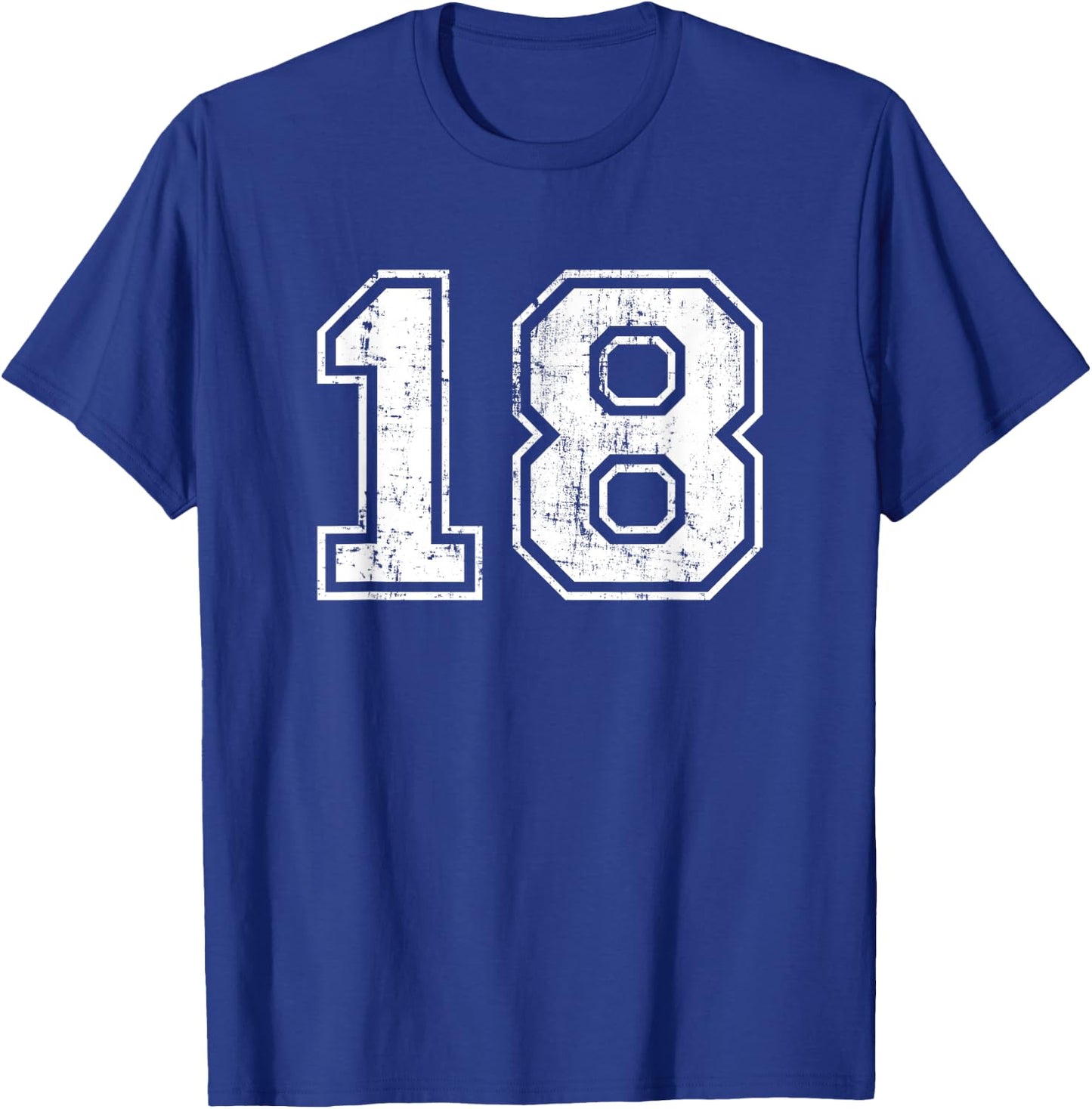 Number 18 Eighteen Distressed Vintage Sports Team Practice T-Shirt - T-Shirt | Royal