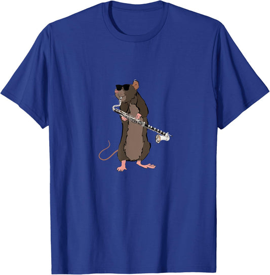 Funny Rat Wearing Sunglasses Playing Bass Clarinet T-Shirt - T-Shirt | Royal