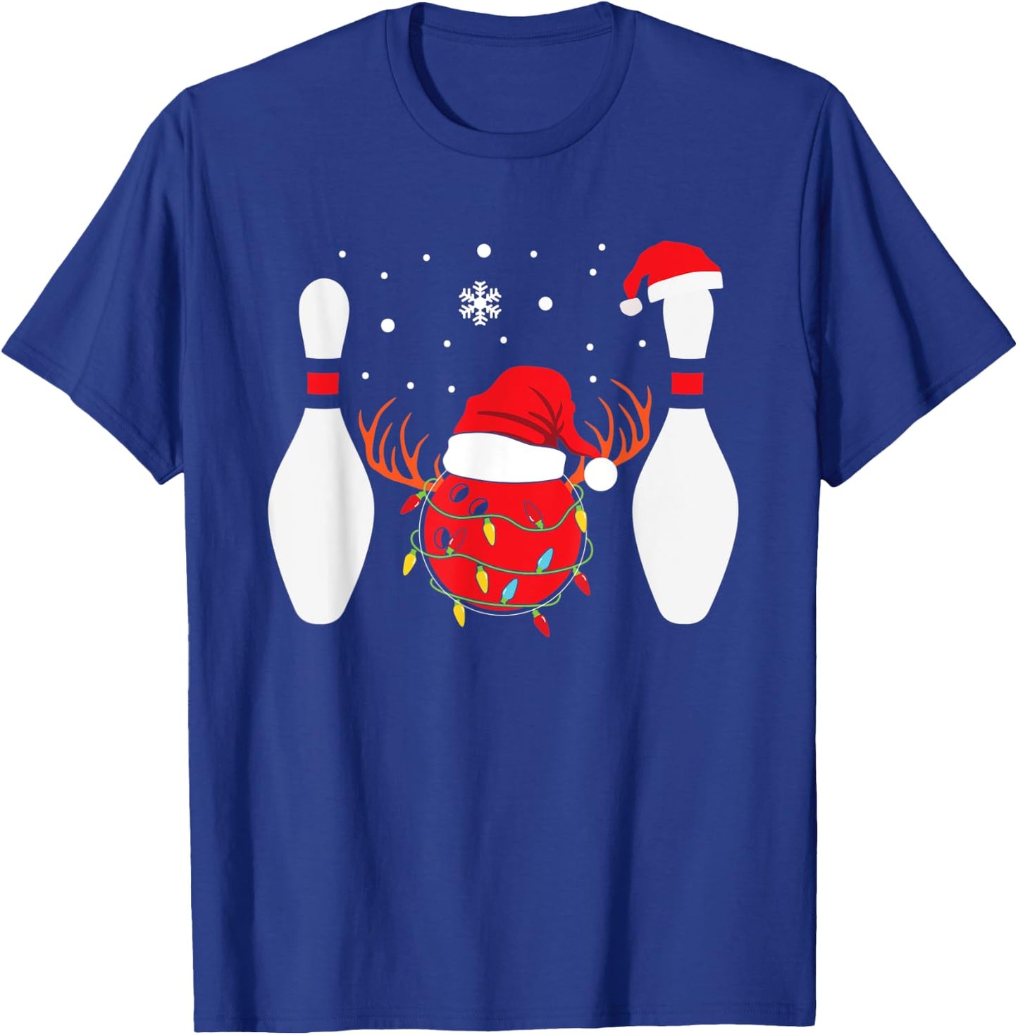 Christmas Bowling Ball Bowling Pins Santa Hat Reindeer T-Shirt - T-Shirt | Royal