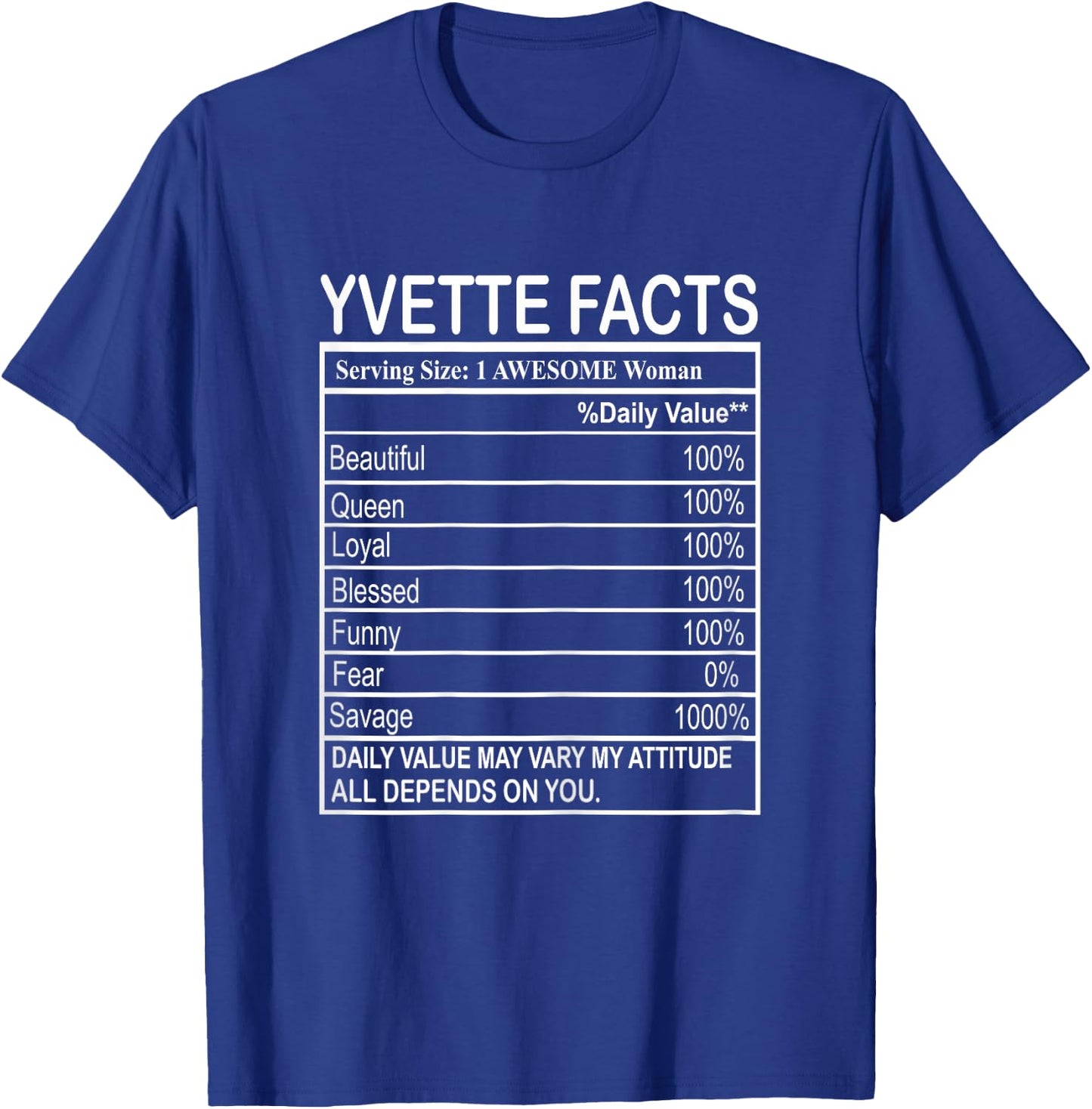 Yvette Nutrition Serving Traits Facts Woman Named Yvette T-Shirt - T-Shirt | Royal