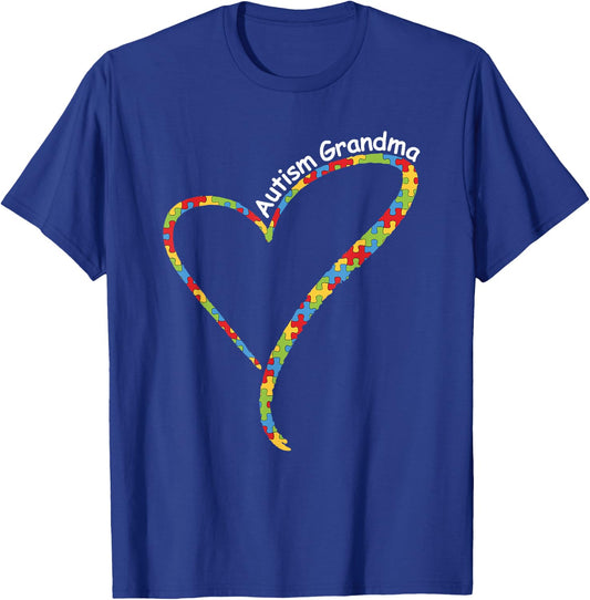 Autism Grandma Autism Awareness Puzzle Piece Heart T-Shirt - T-Shirt | Royal