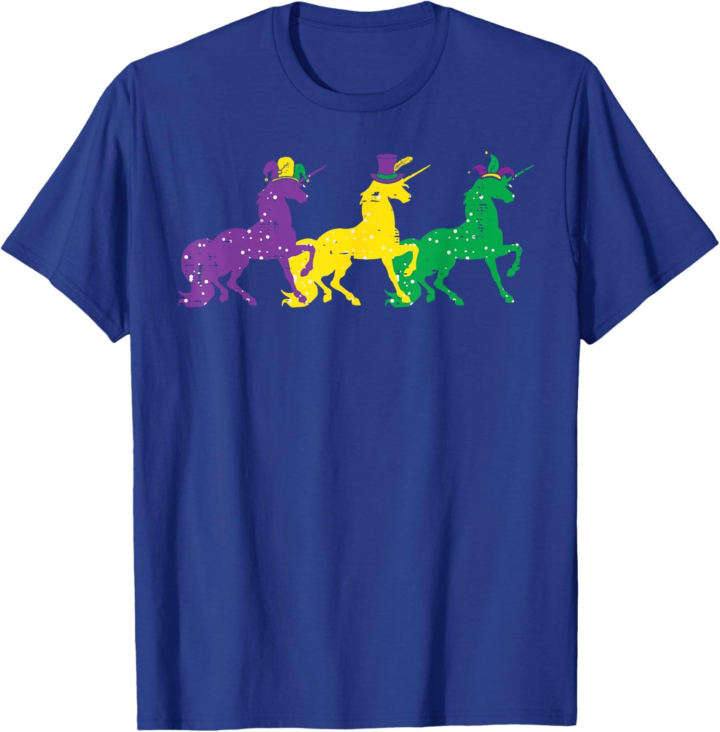 Purple Yellow Green Unicorns Mardi Gras Women Girls Kids T-Shirt - T-Shirt | Royal