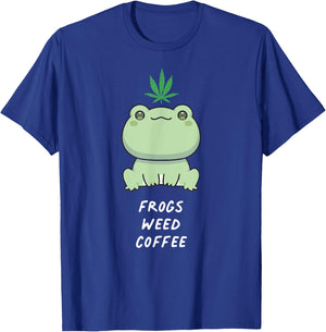 Frogs Weed Coffee Kawaii Aesthetic Cannabis Marijuana Leaf T-Shirt - T-Shirt | Royal