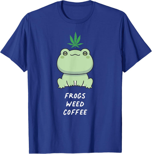 Frogs Weed Coffee Kawaii Aesthetic Cannabis Marijuana Leaf T-Shirt - T-Shirt | Royal