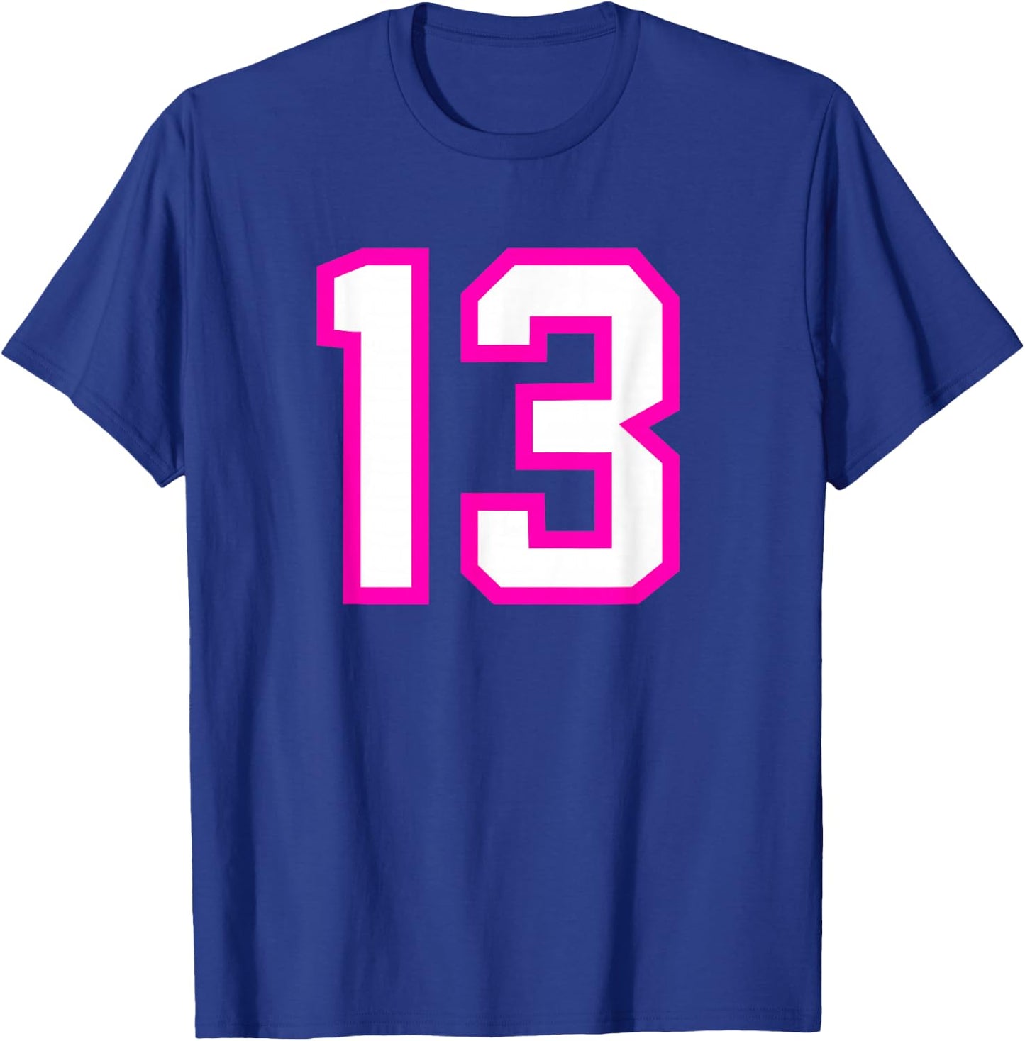 Number #13 Sport Pink White Varsity Number T-Shirt - T-Shirt | Royal
