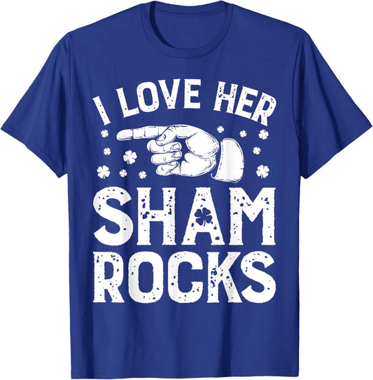 St Patricks Day Couples I Love Her Shamrocks Matching Gifts T-Shirt - T-Shirt | Royal